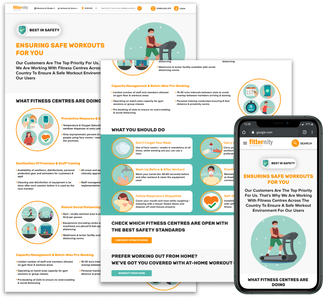 COVID precautions infographic and landing page