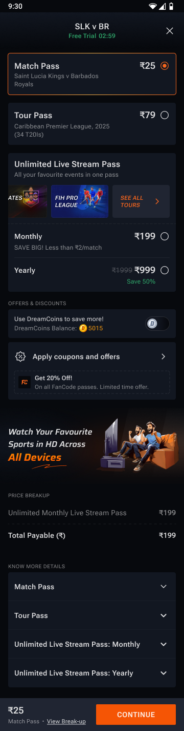 Payment listing — logged-in full view